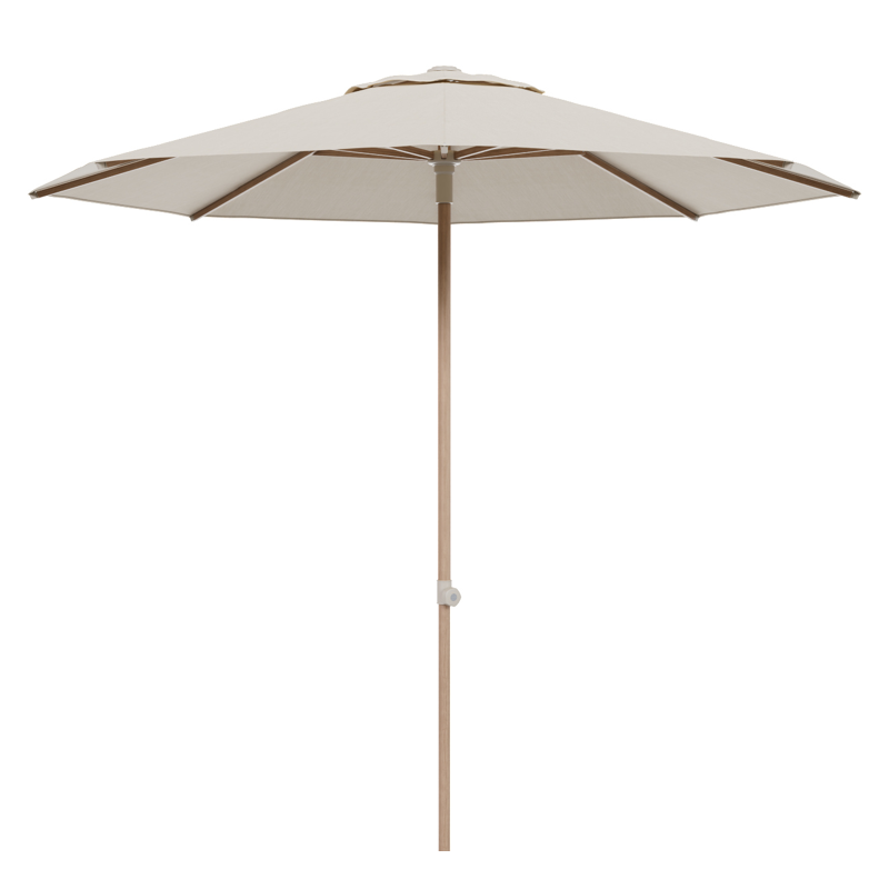 Parasol droit Umbria en aspect de bois aluminium avec toile de parasol en all weather sunbrella® premium beige - Diam. 250 cm (sans pied de parasol)