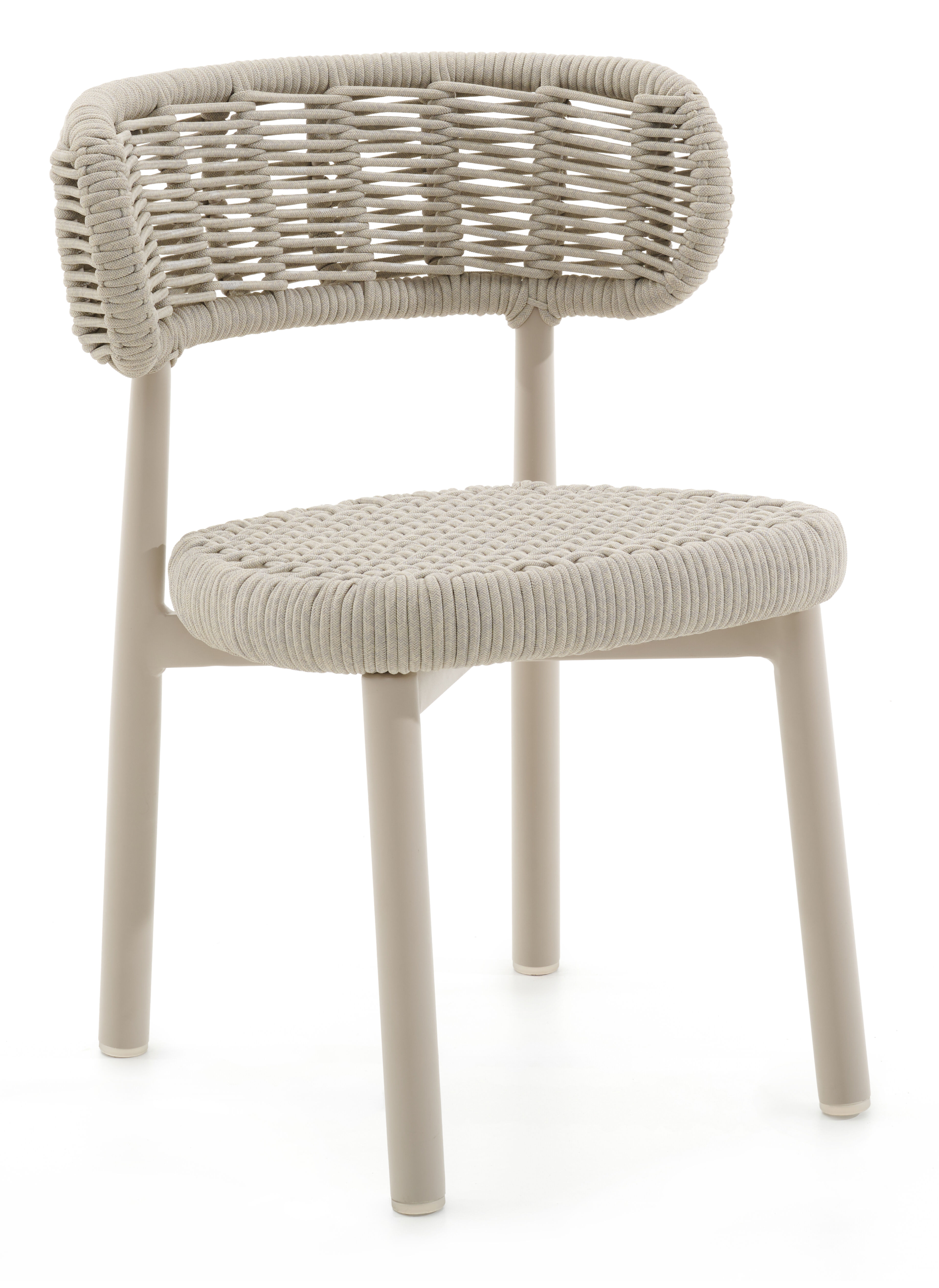 Chaise de jardin Lomo en aluminium beige et corde ronde tissée carrée beige