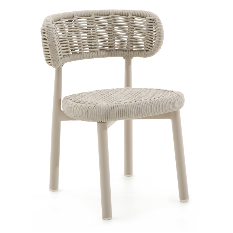 Lomo tuinstoel in beige aluminium en beige vierkant geweven ronde rope