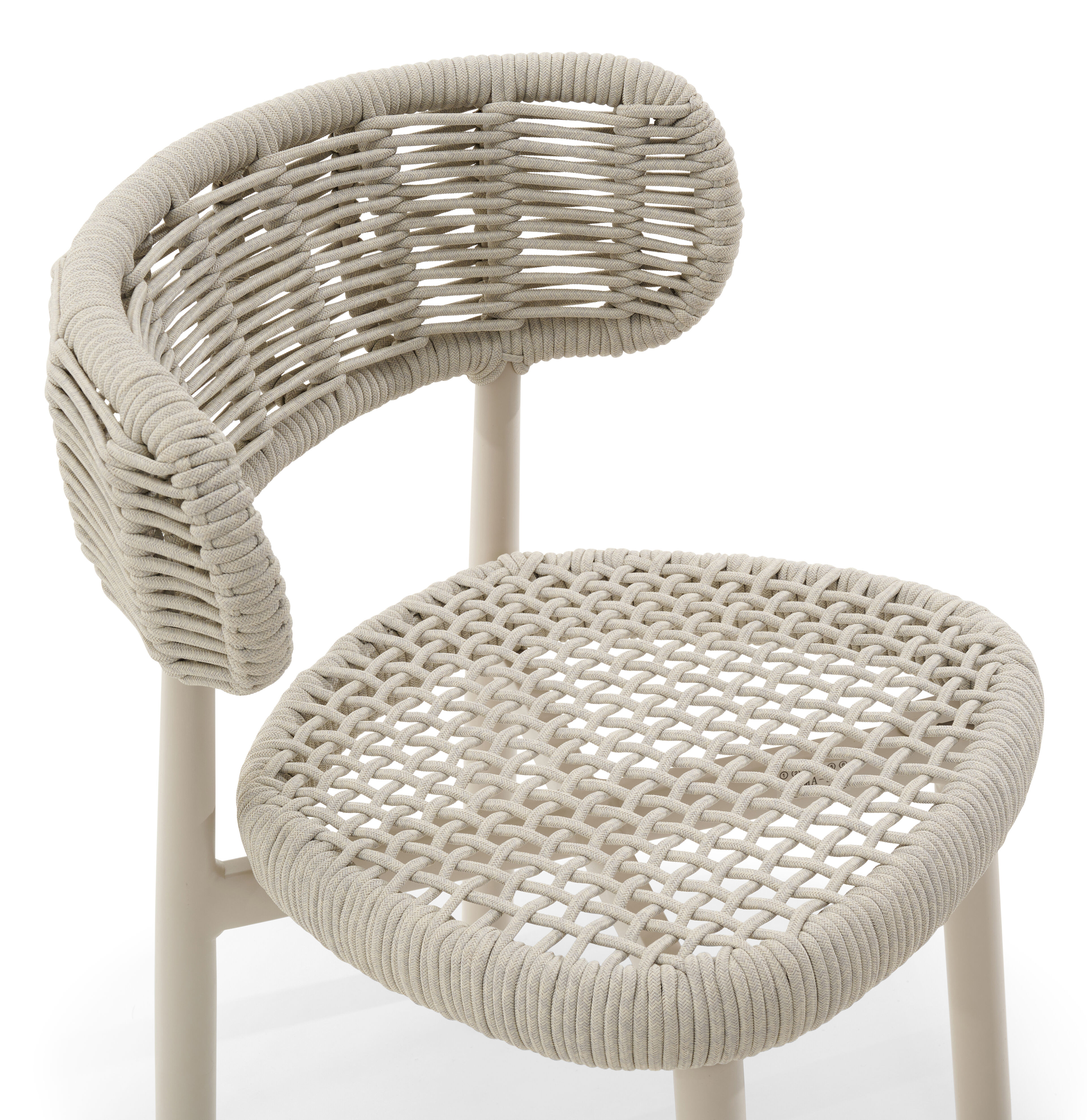 Chaise de jardin Lomo en aluminium beige et corde ronde tissée carrée beige