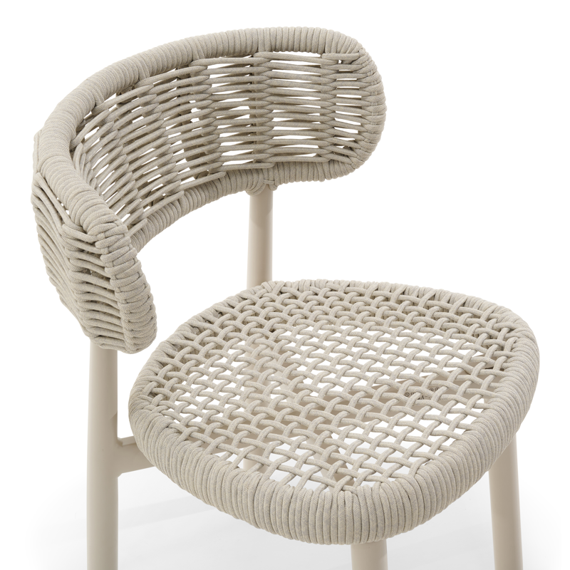 Lomo tuinstoel in beige aluminium en beige vierkant geweven ronde rope