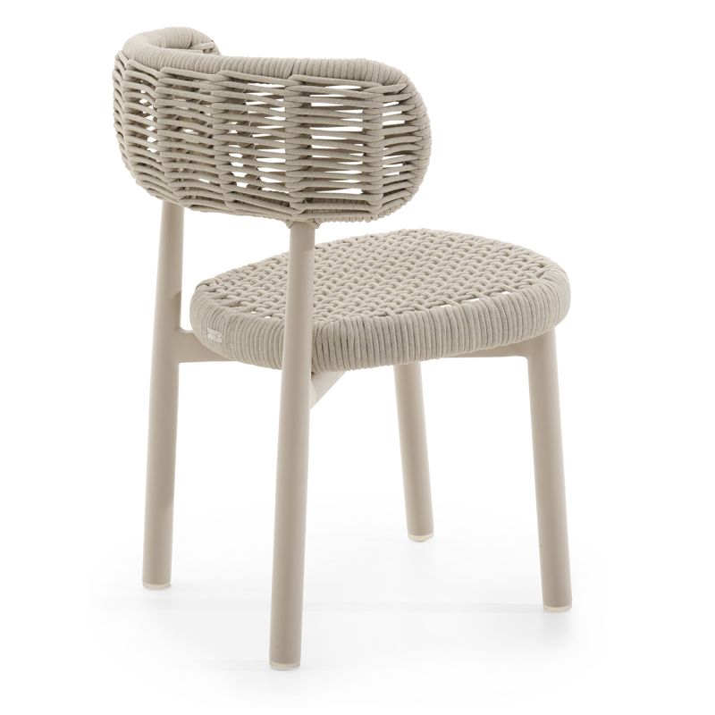 Lomo tuinstoel in beige aluminium en beige vierkant geweven ronde rope