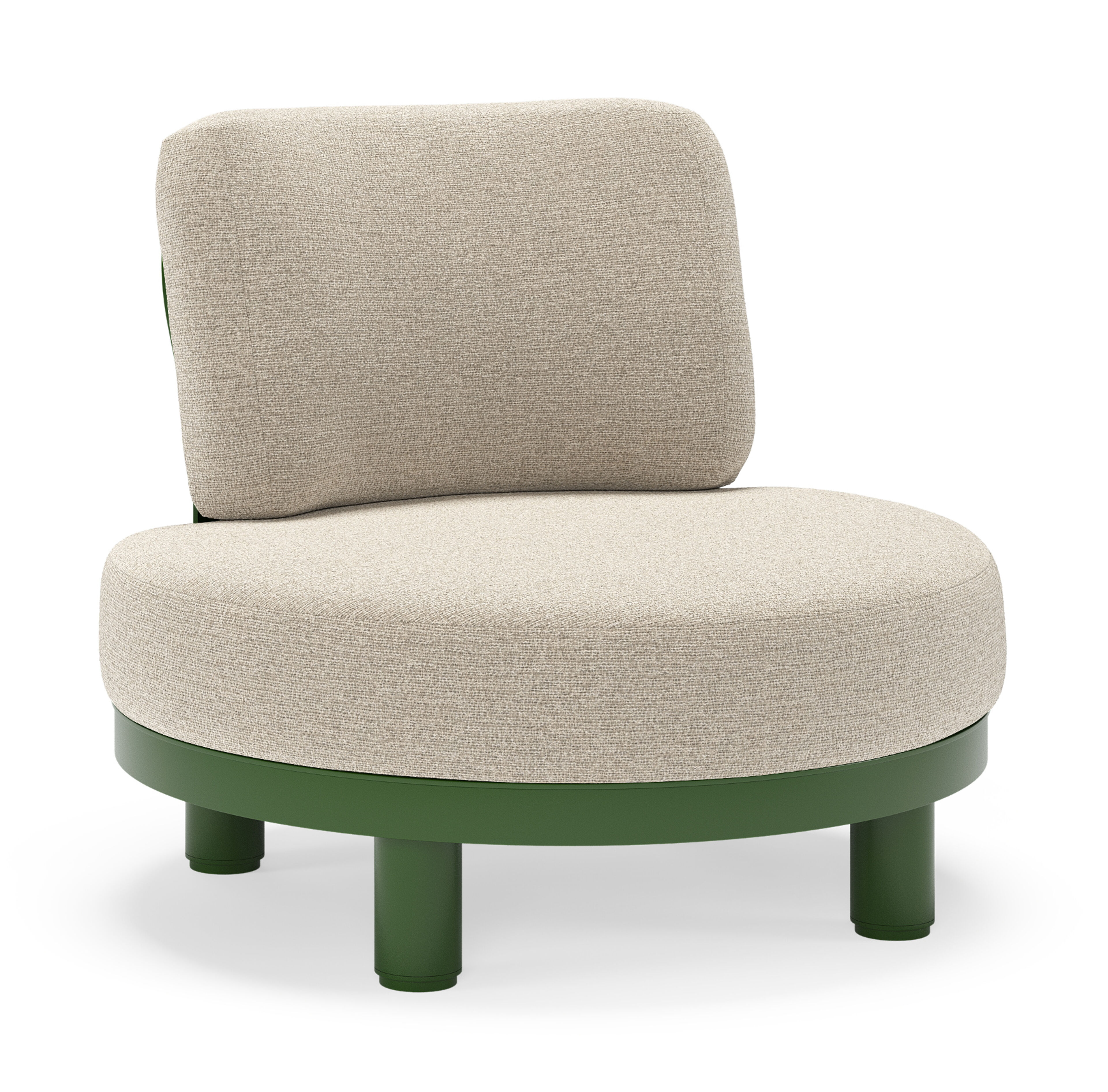 Donato loungestoel in groen aluminium met all weather cosytica Catania Sand kussen