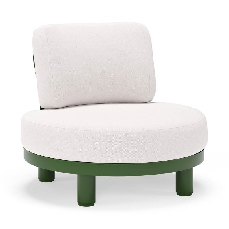 Donato loungestoel in groen aluminium met All Weather Sunbrella® luxe Savane Whisper kussen