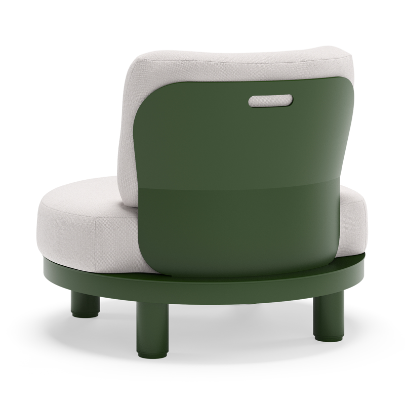 Donato loungestoel in groen aluminium met All Weather Sunbrella® luxe Savane Whisper kussen