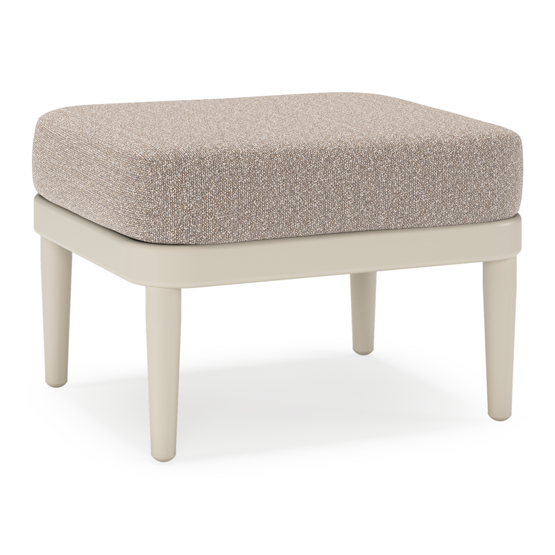 Orso poef in beige aluminium met Wander Manioc all weather sunbrella® luxe kussen