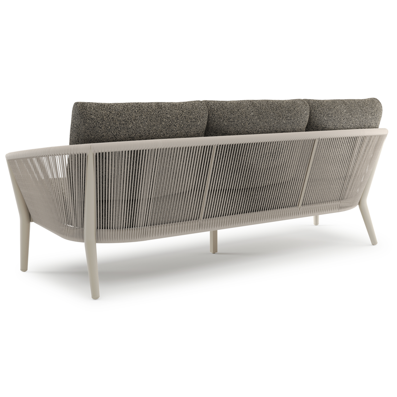 Salon de jardin Orso en aluminium beige en corde ronde tissée verticalement beige et coussins en all weather cosytica Marbella Tunder