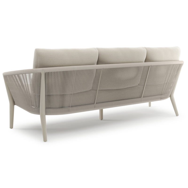 Orso loungeset in beige aluminium en beige verticaal geweven ronde rope met Lopi Marble all weather sunbrella® luxe kussen