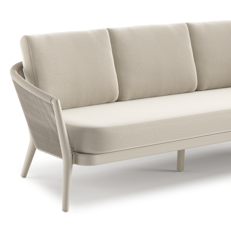 Orso loungeset in beige aluminium en beige verticaal geweven ronde rope met Lopi Marble all weather sunbrella® luxe kussen