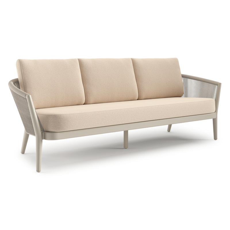 Orso loungebank in beige aluminium en beige verticaal geweven ronde rope met Heritage Papyrus all weather sunbrella® luxe kussen