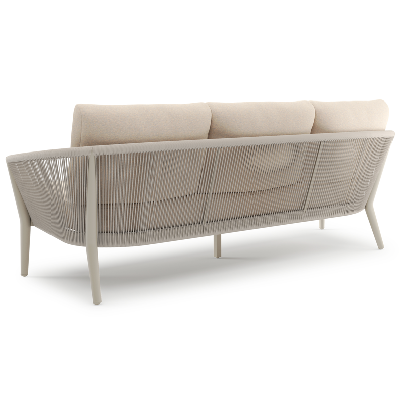 Orso loungebank in beige aluminium en beige verticaal geweven ronde rope met Heritage Papyrus all weather sunbrella® luxe kussen