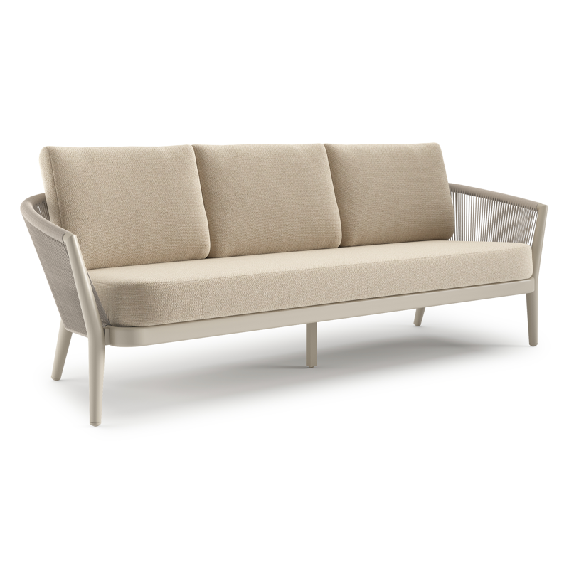 Canapé de jardin Orso en aluminium beige en corde ronde tissée verticalement beige et coussins en all weather cosytica Althea Chalk