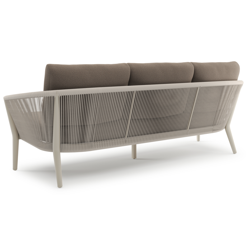 Orso loungebank in beige aluminium en beige verticaal geweven ronde rope met Lopi Coconut all weather sunbrella® luxe kussen