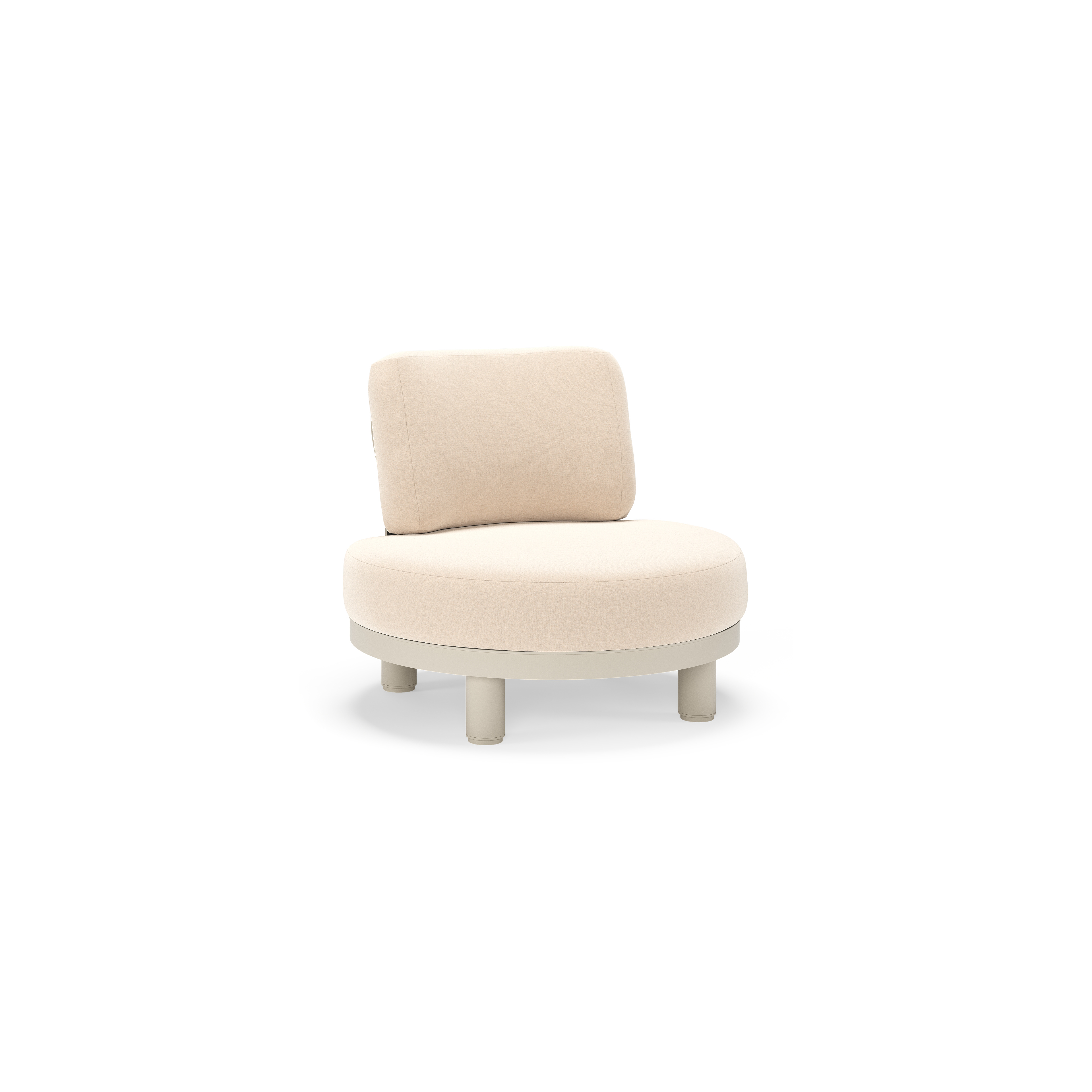 Fauteuil de jardin Donato en aluminium beige et coussins en all weather sunbrella® luxe Natte Linen Chalk