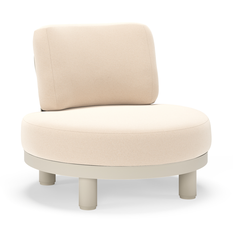 Fauteuil de jardin Donato en aluminium beige et coussins en all weather sunbrella® luxe Natte Linen Chalk
