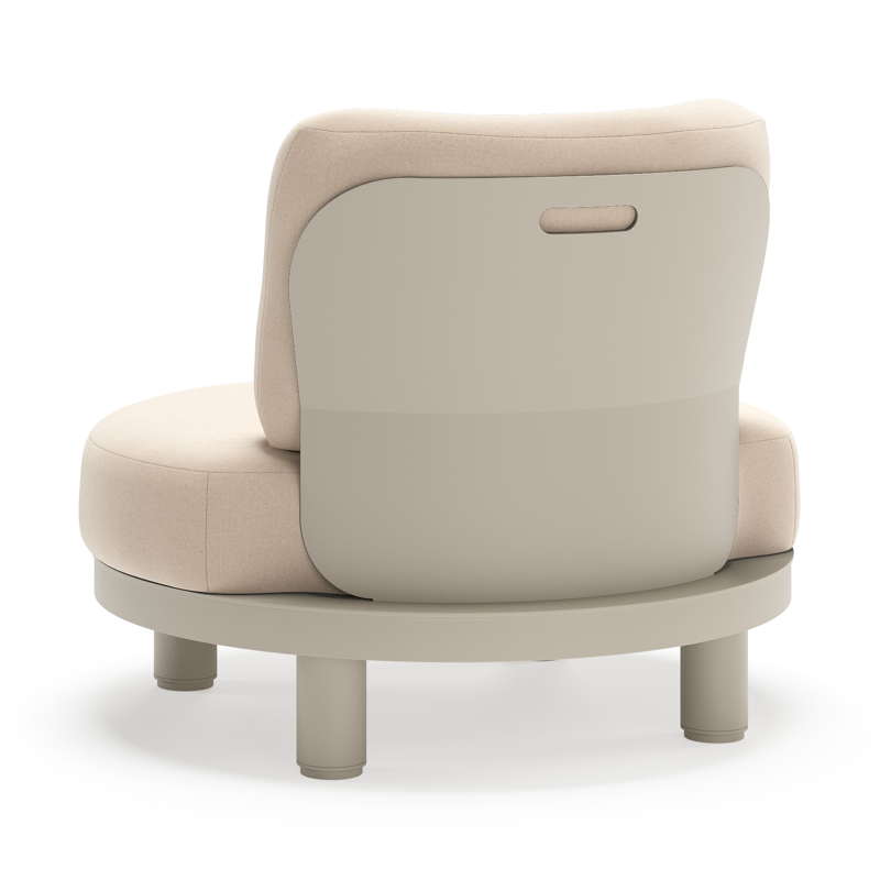 Fauteuil de jardin Donato en aluminium beige et coussins en all weather sunbrella® luxe Natte Linen Chalk