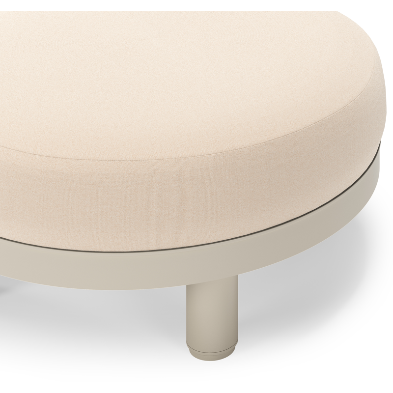 Salon de jardin pouf Donato en aluminium beige et coussins en all weather sunbrella® luxe Natte Linen Chalk