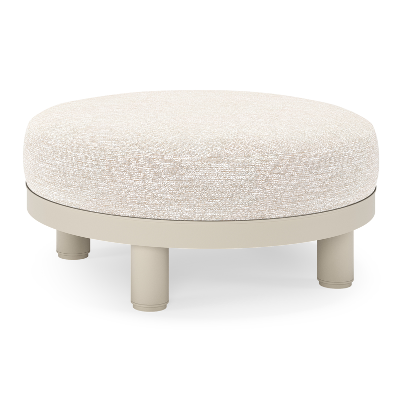 Salon de jardin pouf Donato en aluminium beige et coussins en all weather sunbrella® luxe Tundra Sand