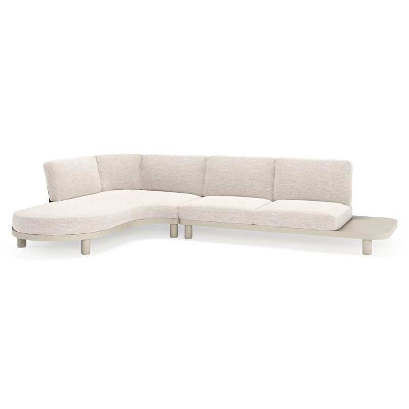 Salon de jardin d'angle Donato en aluminium beige et coussins en all weather sunbrella® luxe tundra sand