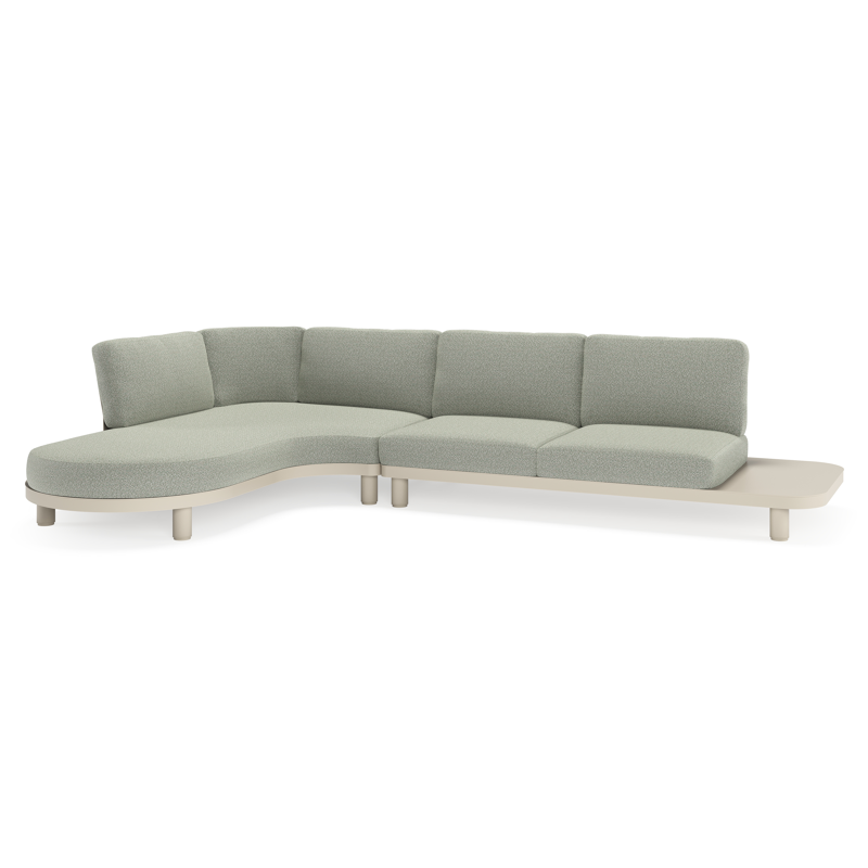 Salon de jardin d'angle Donato en aluminium beige et coussins en all weather sunbrella® luxe savane leaf