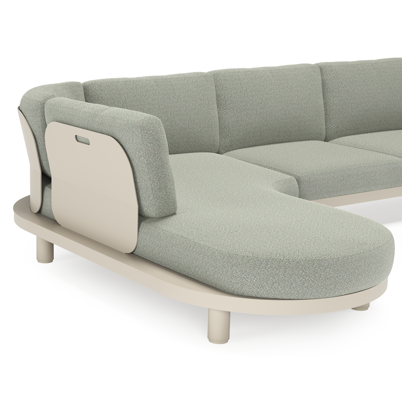 Salon de jardin d'angle Donato en aluminium beige et coussins en all weather sunbrella® luxe savane leaf