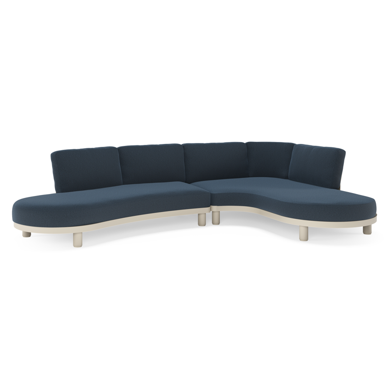 Salon de jardin d'angle Donato en aluminium beige et coussins en all weather sunbrella® luxe Heritage Indigo