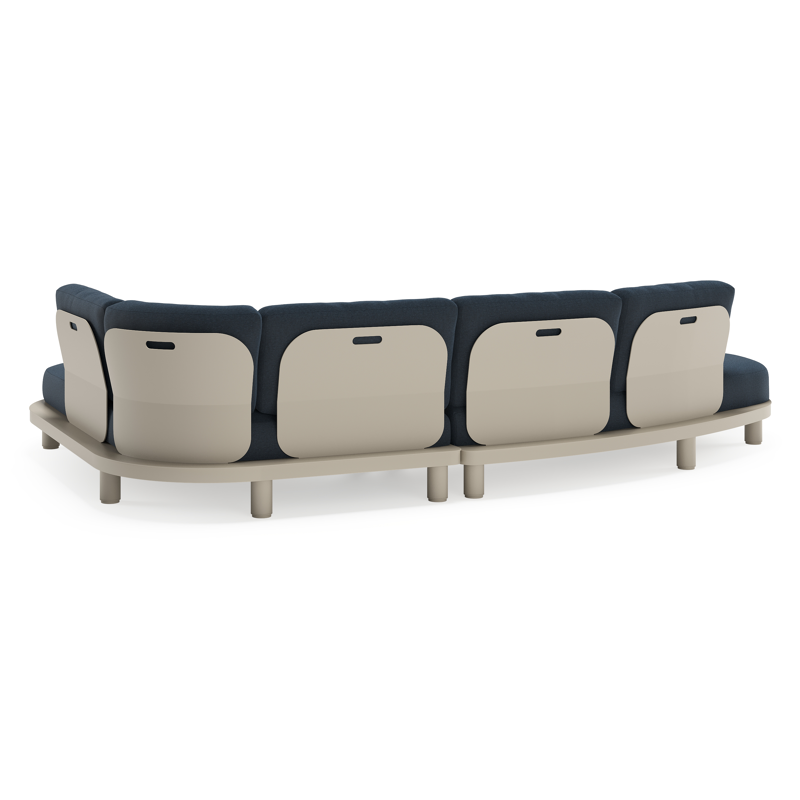 Salon de jardin d'angle Donato en aluminium beige et coussins en all weather sunbrella® luxe Heritage Indigo