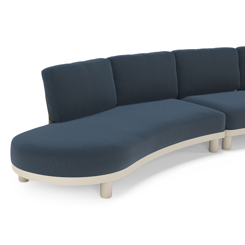 Salon de jardin d'angle Donato en aluminium beige et coussins en all weather sunbrella® luxe Heritage Indigo