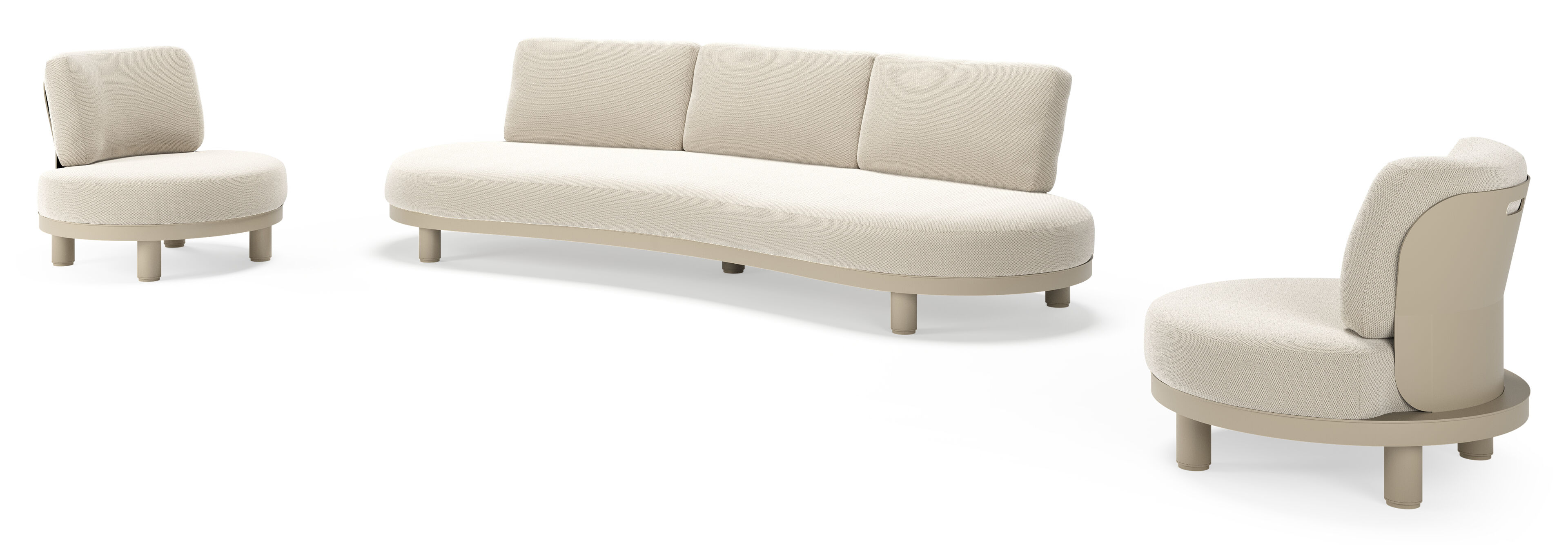 Donato loungeset in beige aluminium met all weather sunbrella® luxe Lopi Marble kussen