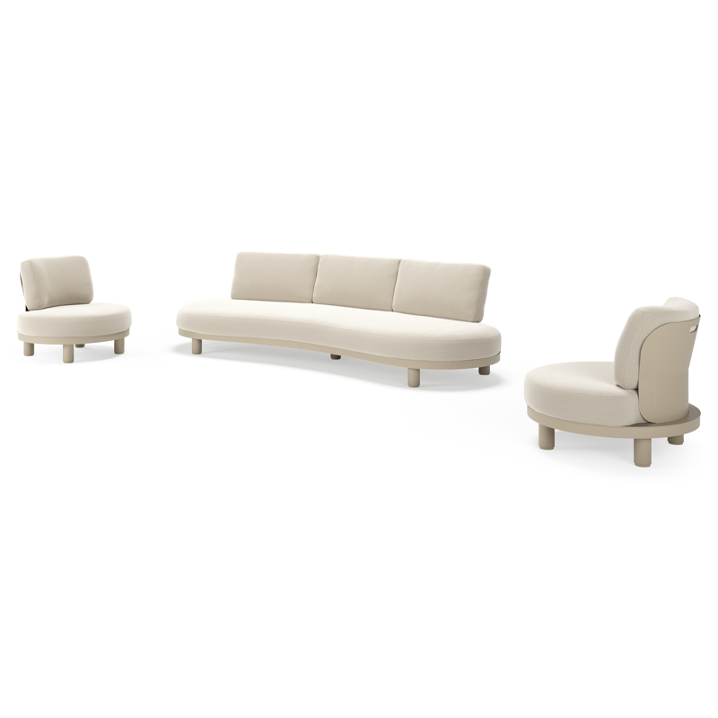 Donato loungeset in beige aluminium met all weather sunbrella® luxe Lopi Marble kussen