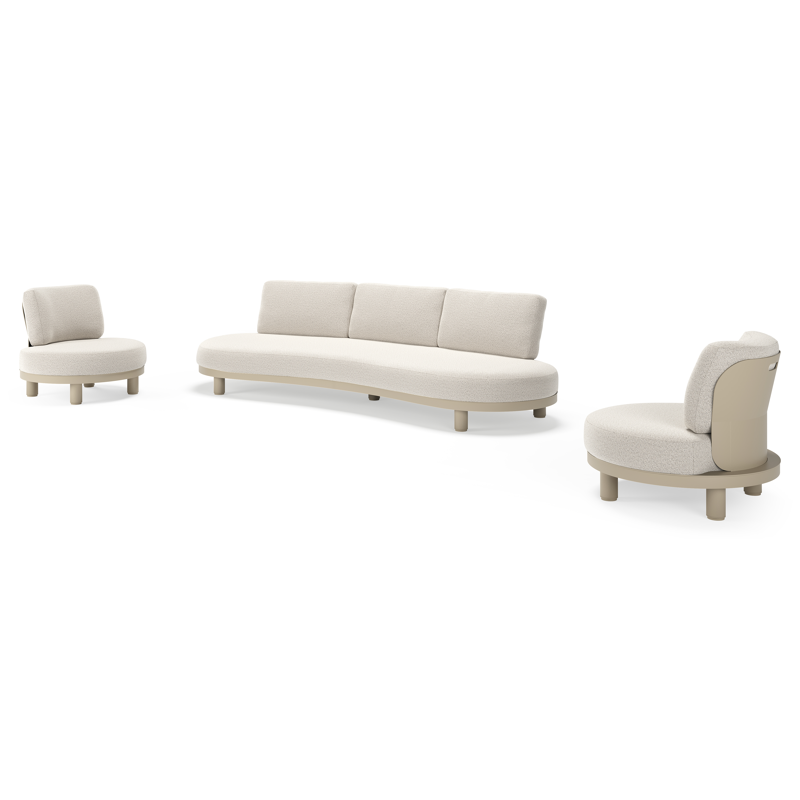 Donato loungeset in beige aluminium met all weather solica Firenze Natural kussen