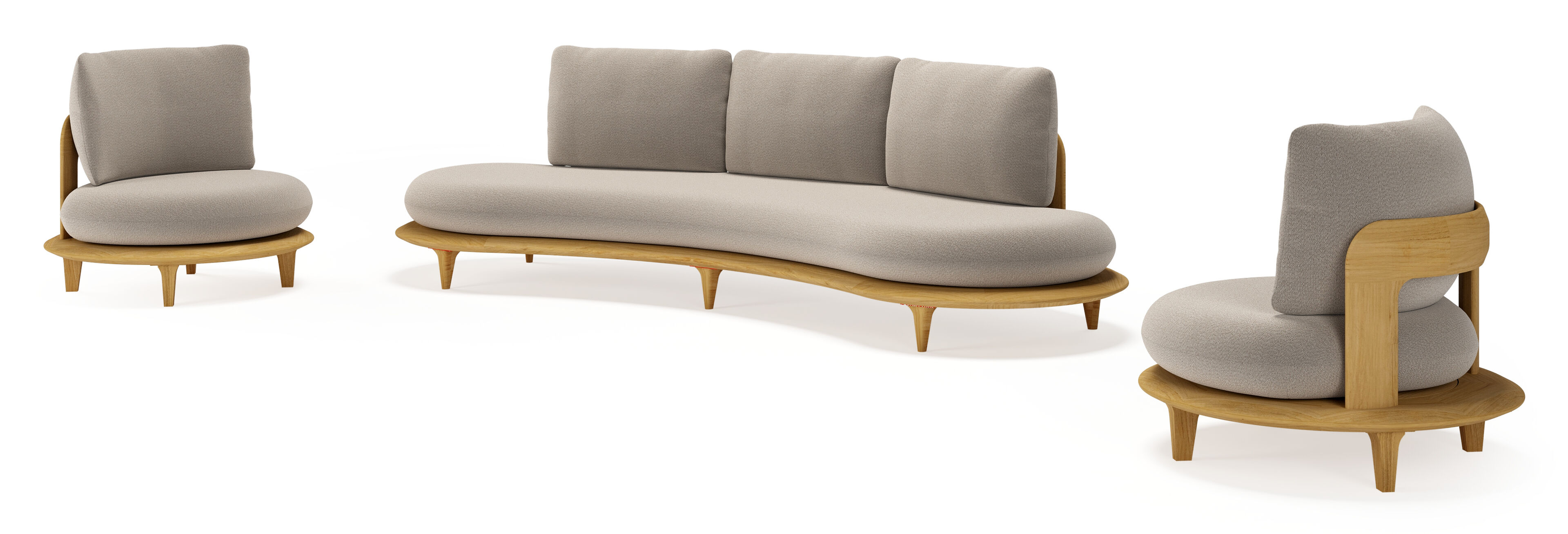 Bomero loungeset in teak met savane coconut all weather sunbrella® luxe kussen
