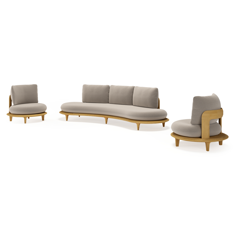 Bomero loungeset in teak met savane coconut all weather sunbrella® luxe kussen