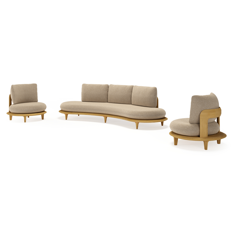 Bomero loungeset in teak met madagascar oak all weather cosytica kussen