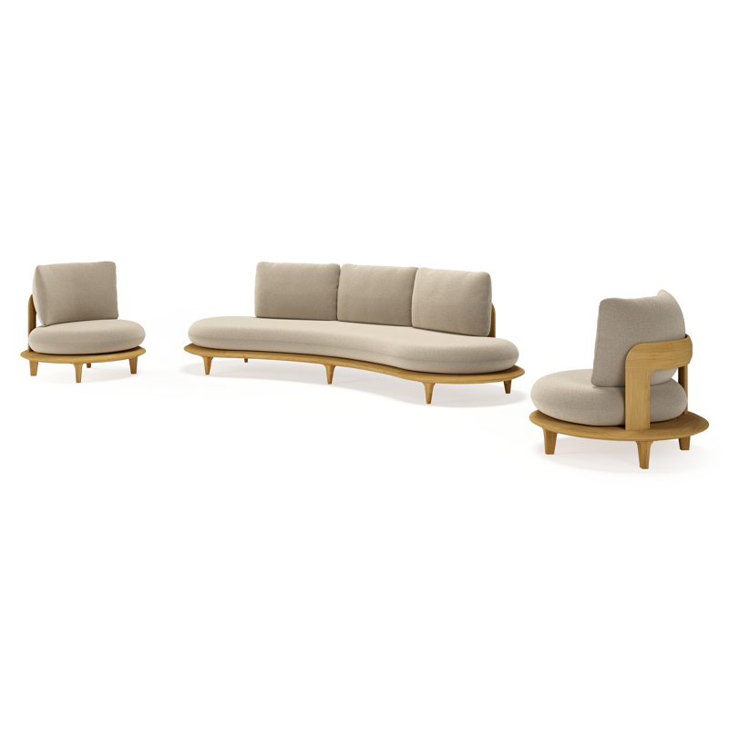 Bomero loungeset in teak met marbella sand all weather cosytica kussen