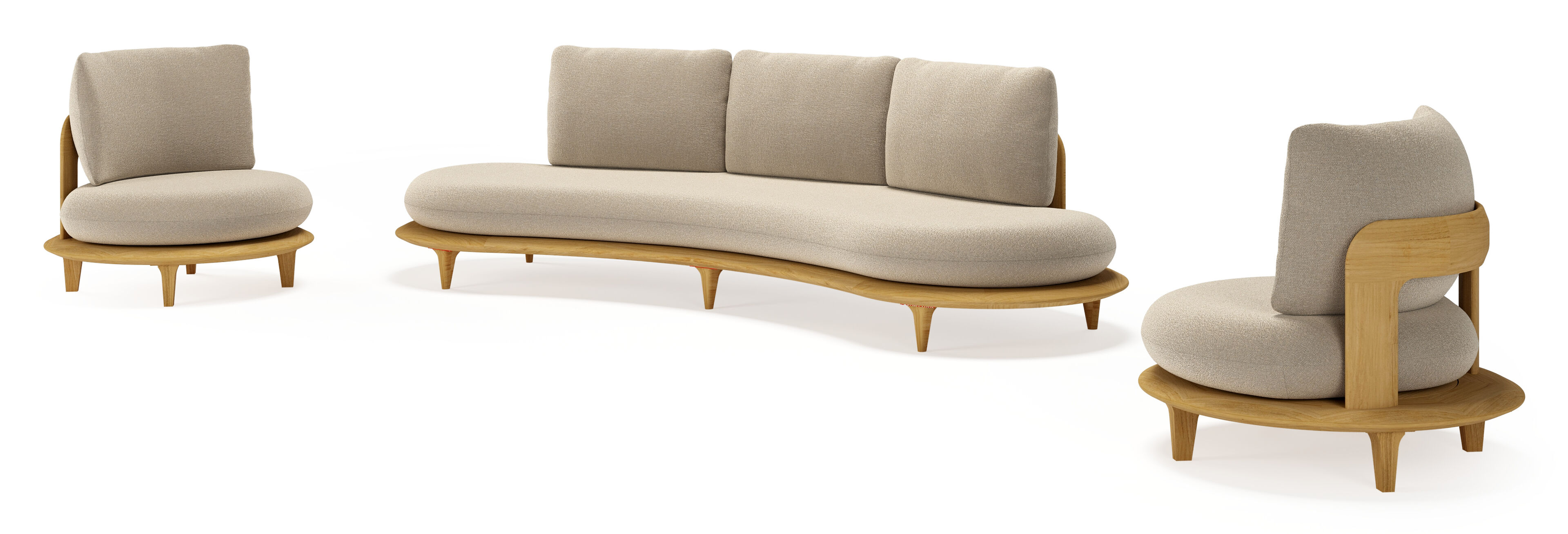 Bomero loungeset in teak met marbella sand all weather cosytica kussen
