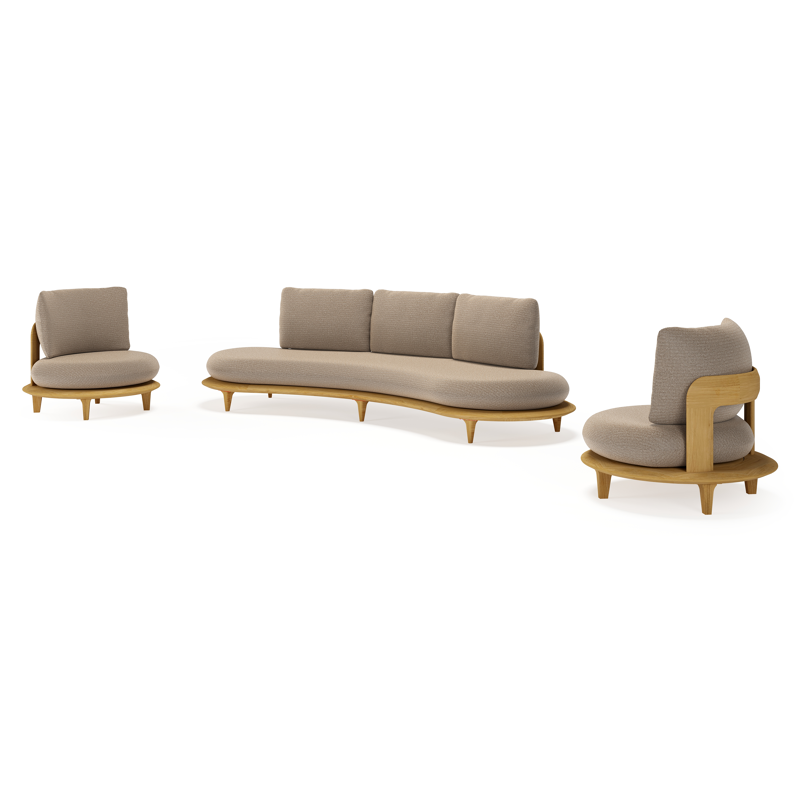 Bomero loungeset in teak met firenze earth all weather solica kussen