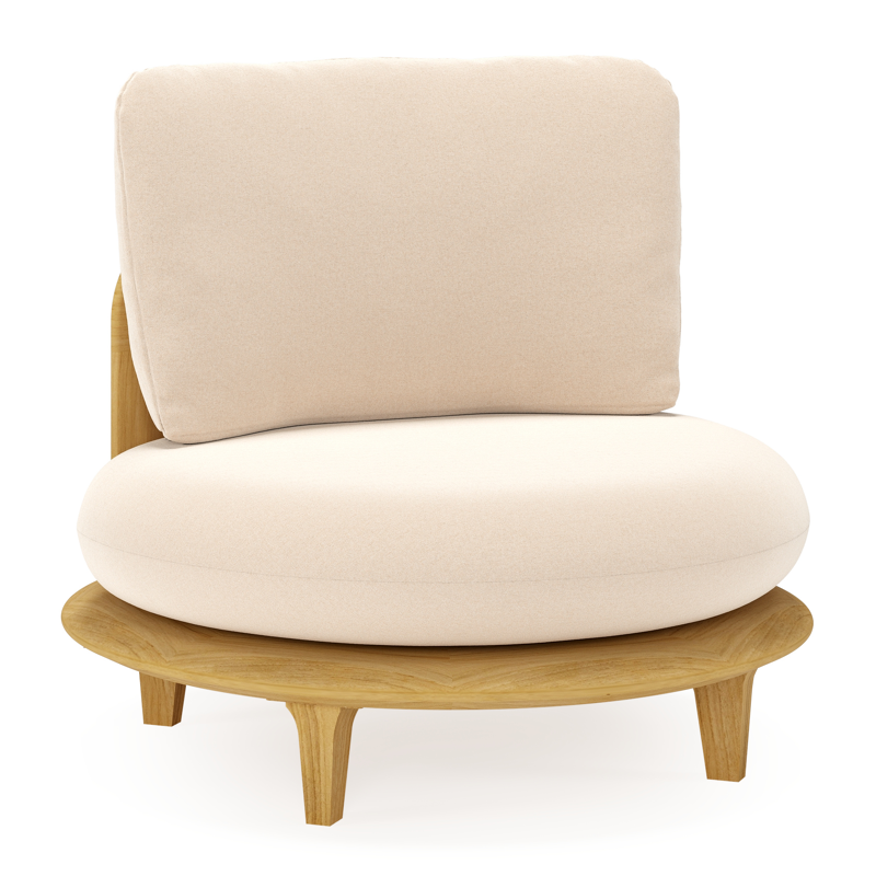 Bomero loungestoel in teak met natte linen chalk all weather sunbrella® luxe kussen
