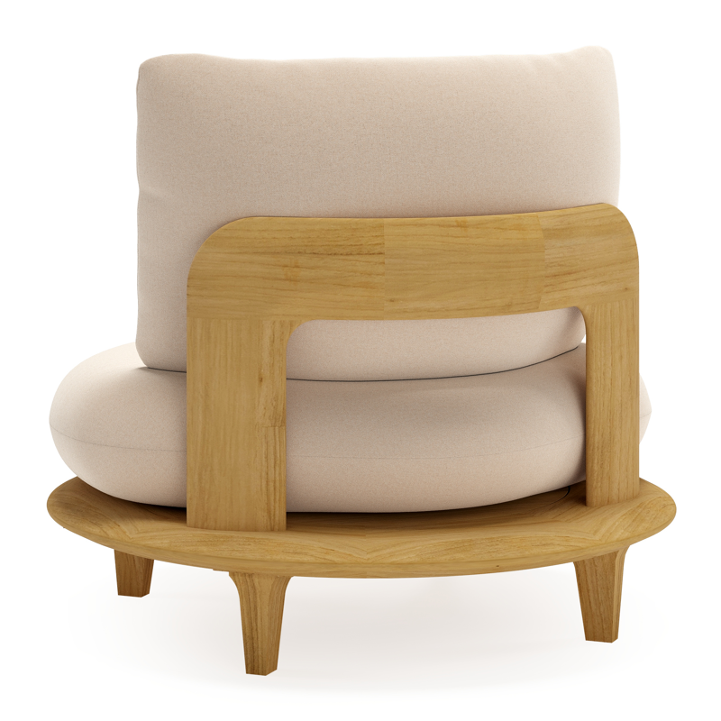 Bomero loungestoel in teak met natte linen chalk all weather sunbrella® luxe kussen