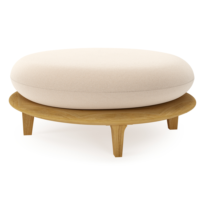 Bomero poef in teak met natte linen chalk all weather sunbrella® luxe kussen
