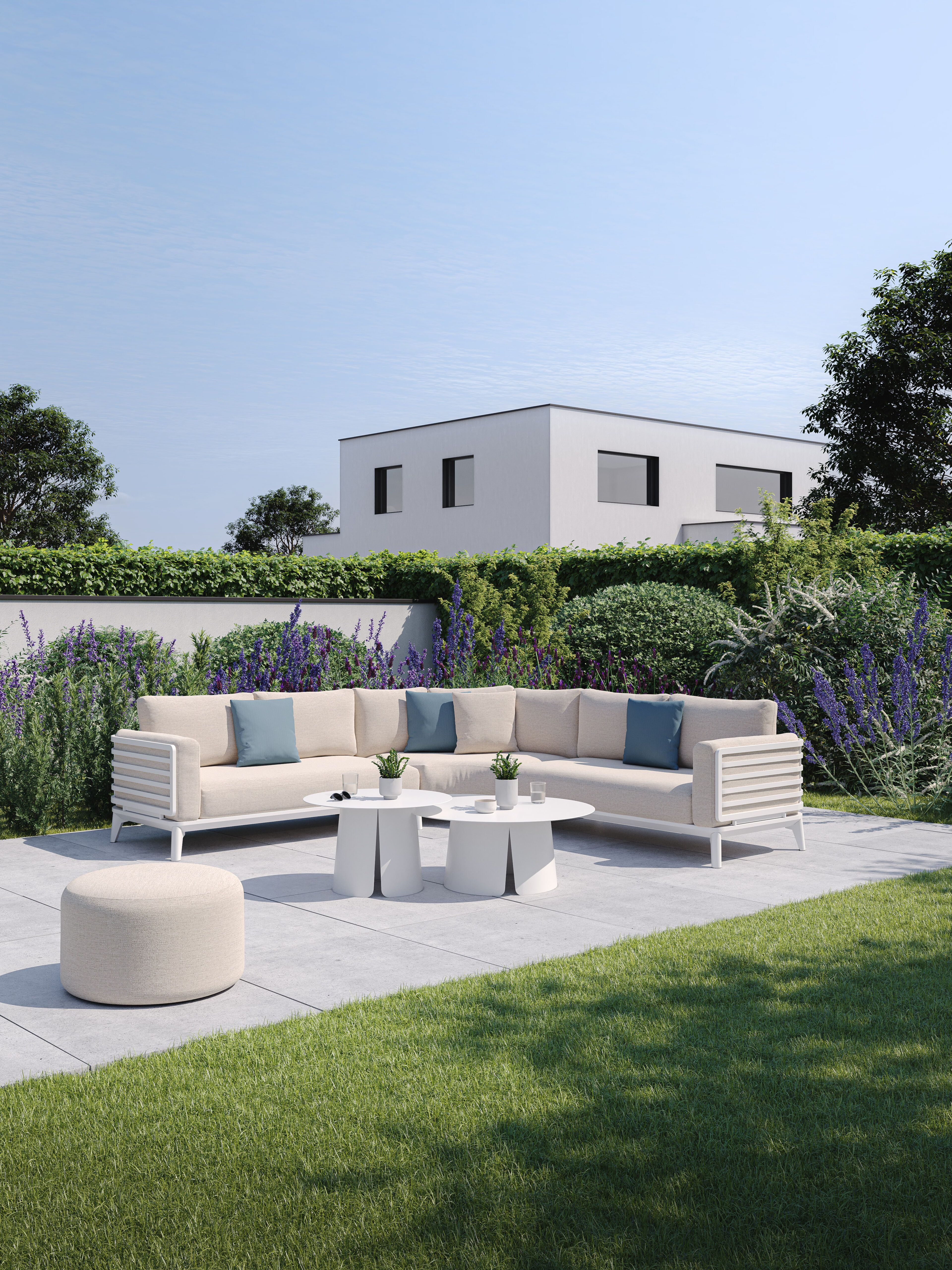 Mosa loungehoek in wit aluminium met rustic weather+ softtouch kussens