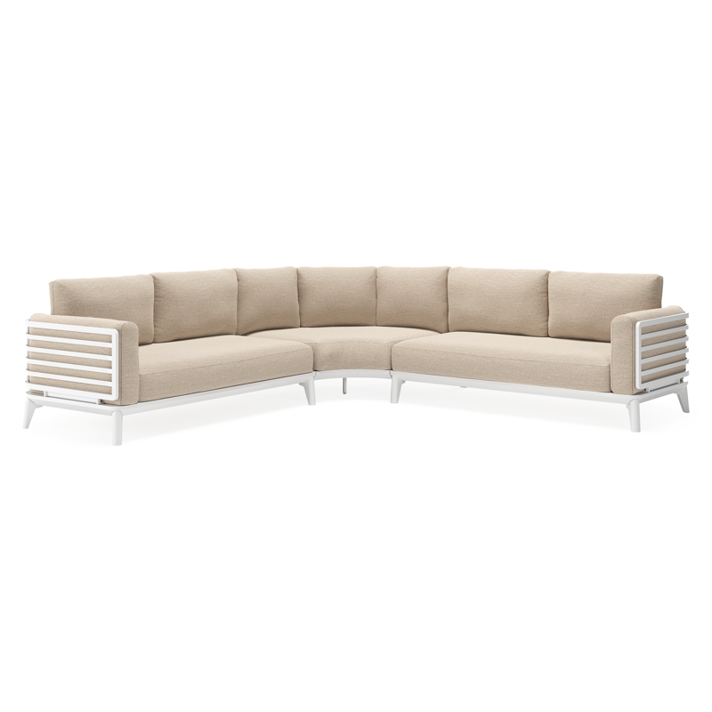 Salon de jardin d'angle Mosa en aluminium blanc avec coussins en weather+ softtouch rustic