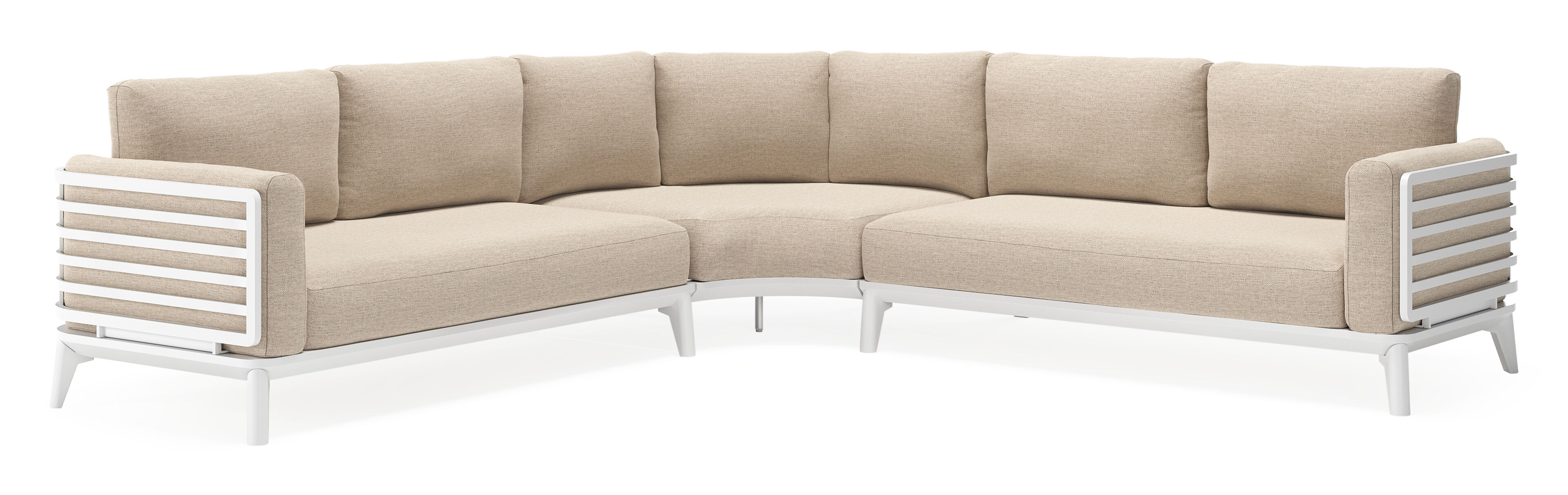 Salon de jardin d'angle Mosa en aluminium blanc avec coussins en weather+ softtouch rustic