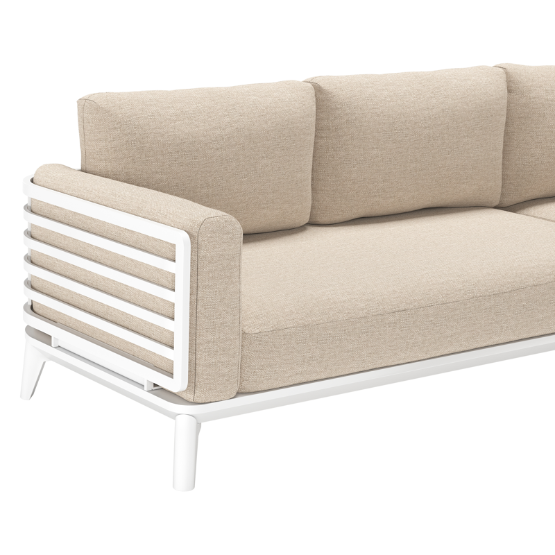 Salon de jardin d'angle Mosa en aluminium blanc avec coussins en weather+ softtouch rustic