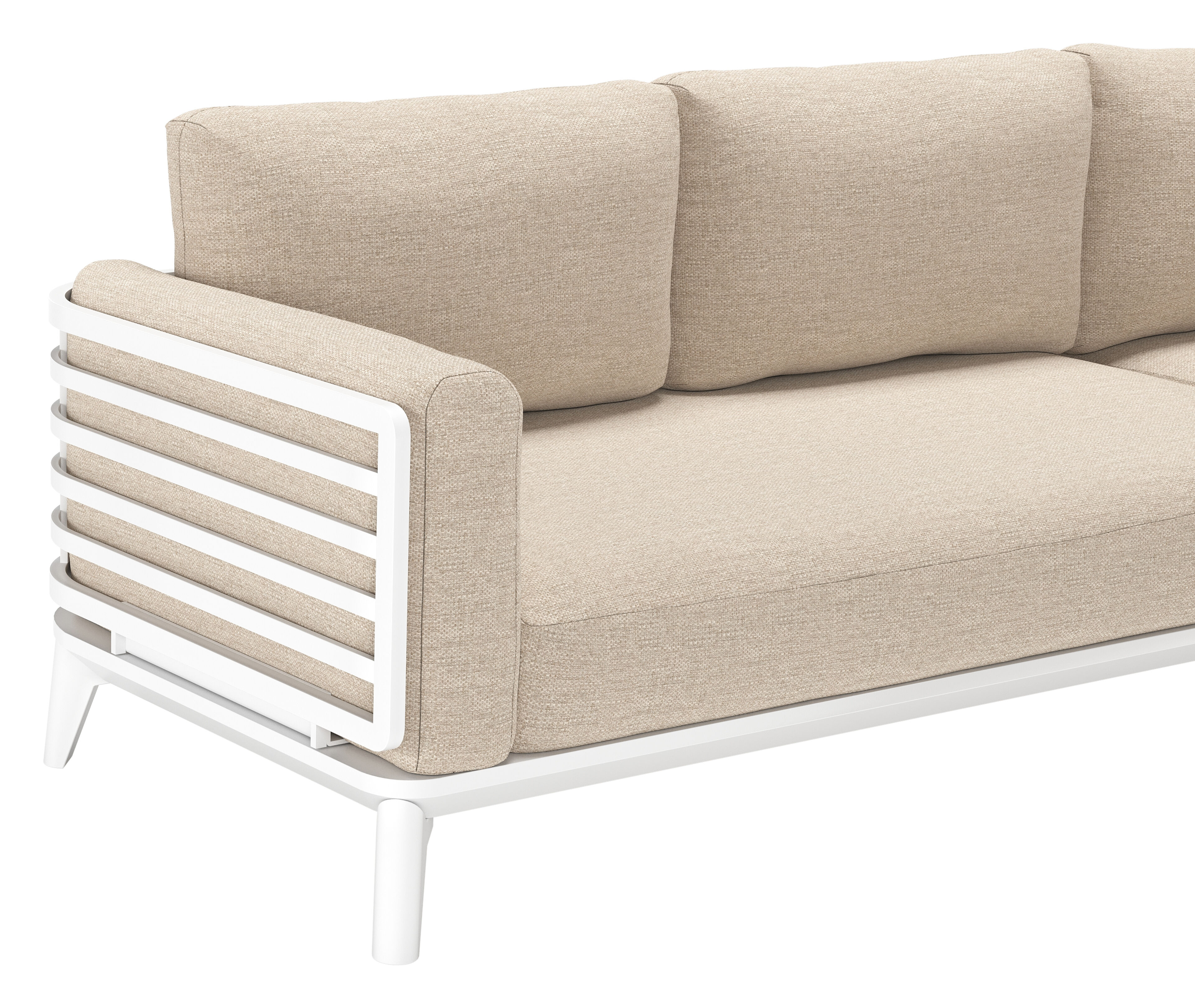 Salon de jardin d'angle Mosa en aluminium blanc avec coussins en weather+ softtouch rustic