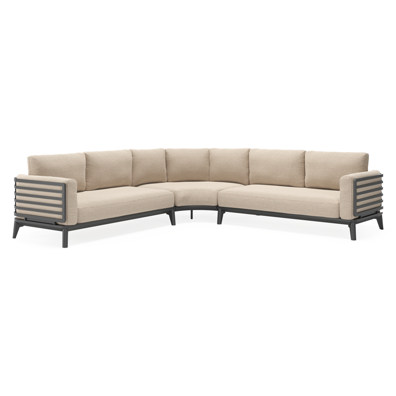 Salon de jardin d'angle Mosa en aluminium noir avec coussins en weather+ softtouch rustic