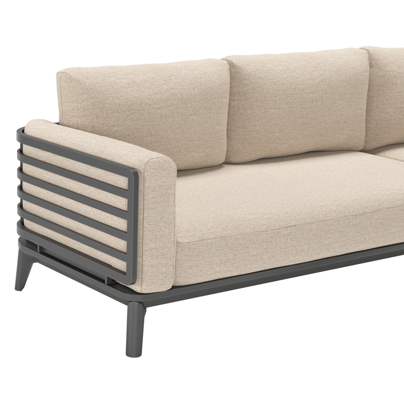 Salon de jardin d'angle Mosa en aluminium noir avec coussins en weather+ softtouch rustic