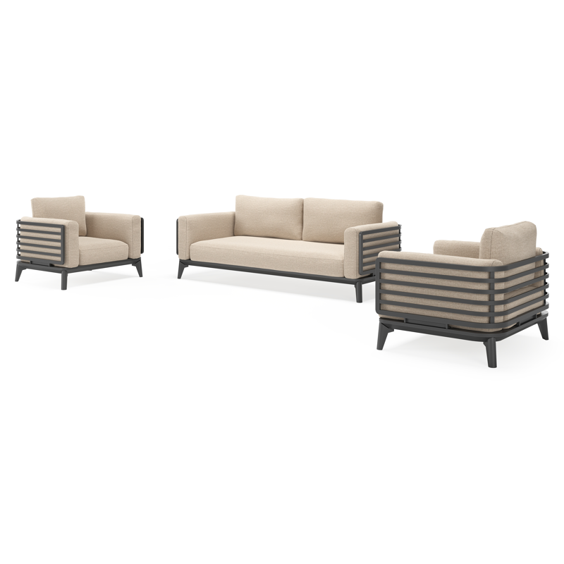 Mosa loungeset in zwart aluminium met rustic weather+ softtouch kussens