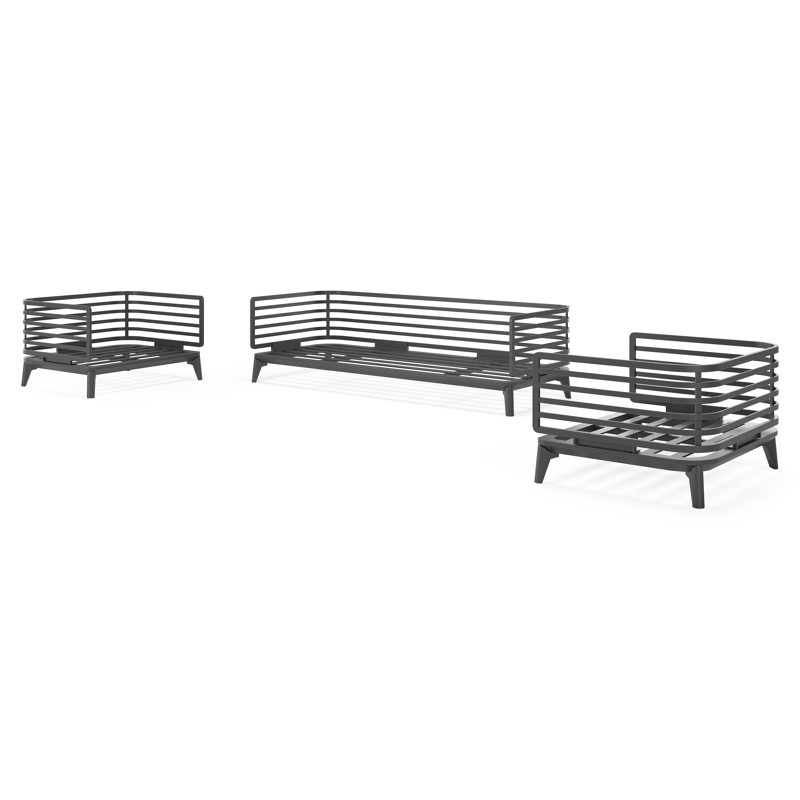 Mosa loungeset in zwart aluminium met rustic weather+ softtouch kussens