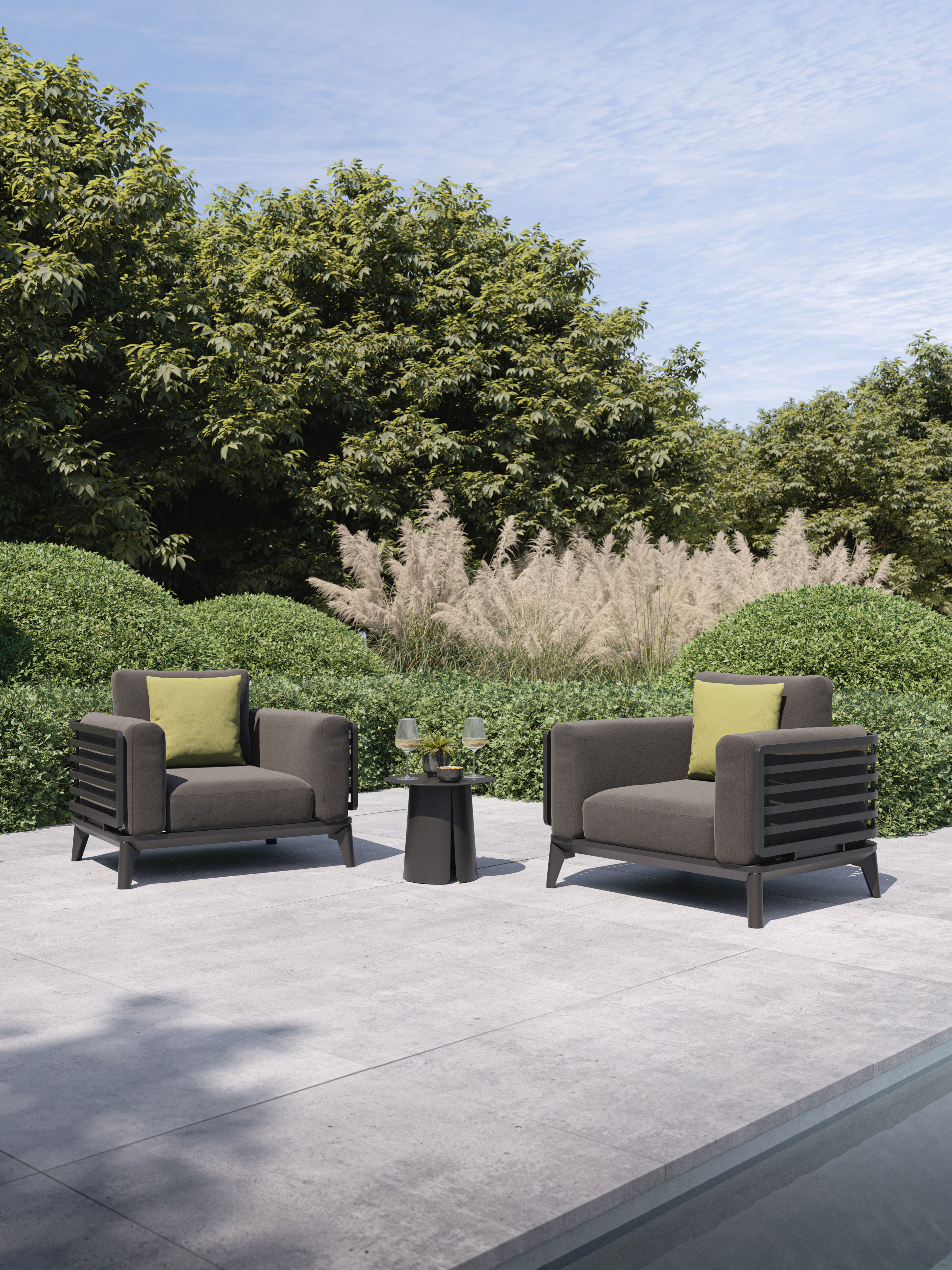 Mosa loungestoel in zwart aluminium met natte sooty all weather sunbrella® premium kussen